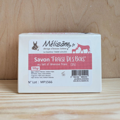 Savon parfum fraise des bois au lait d'ânesse frais Mélisâne