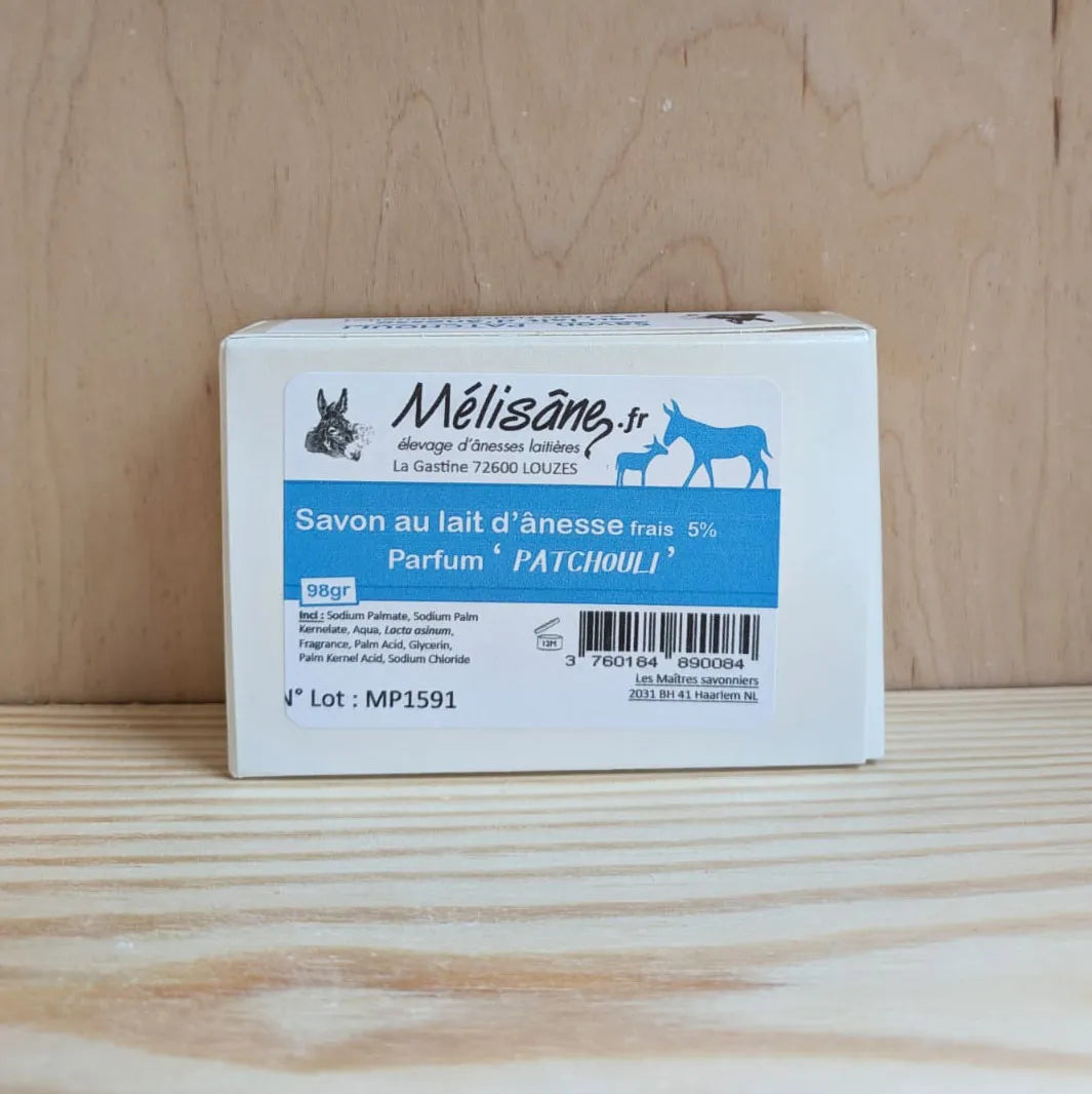 Savon parfum patchouli au lait d'ânesse frais Mélisâne